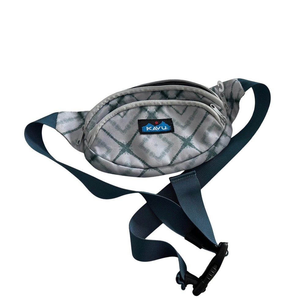 Kavu Spectator Belt Bag Fanny Pack Grey Teal Geometric Tie Dye Print Adjustable